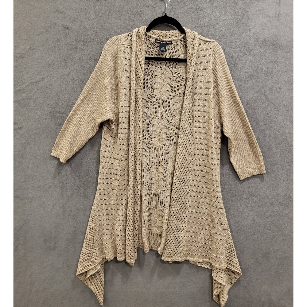 Lauren Michelle Crocheted Cardigan Women Size 1X Open Front Waterfall 3/4 Sleeve
